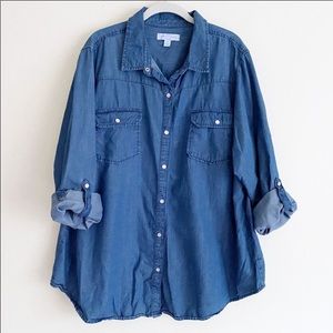Boutique +Chambray Pearl Snap Shirt